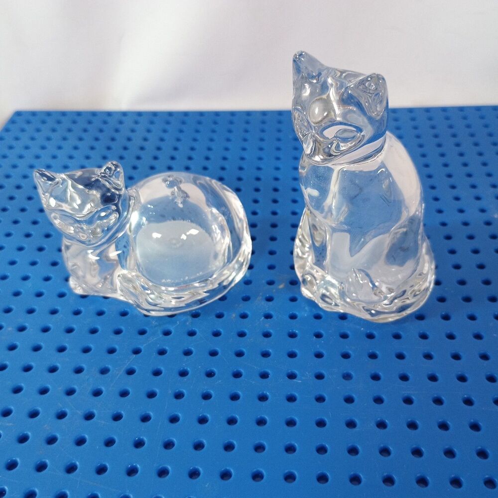 Gorham Fine Crystal Cat Salt Pepper Shakers Clear Glass Kitty Set Germany